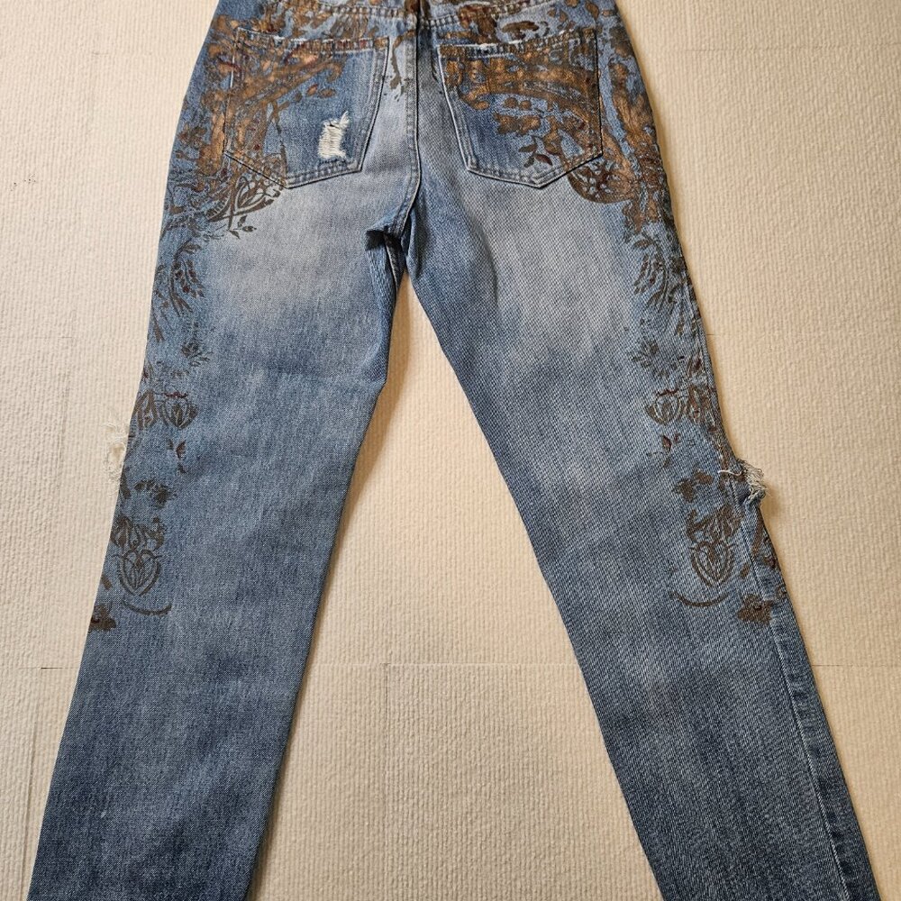 Free People Paint Stencil Distressed Jeans - size 27 - Picture 7 of 7